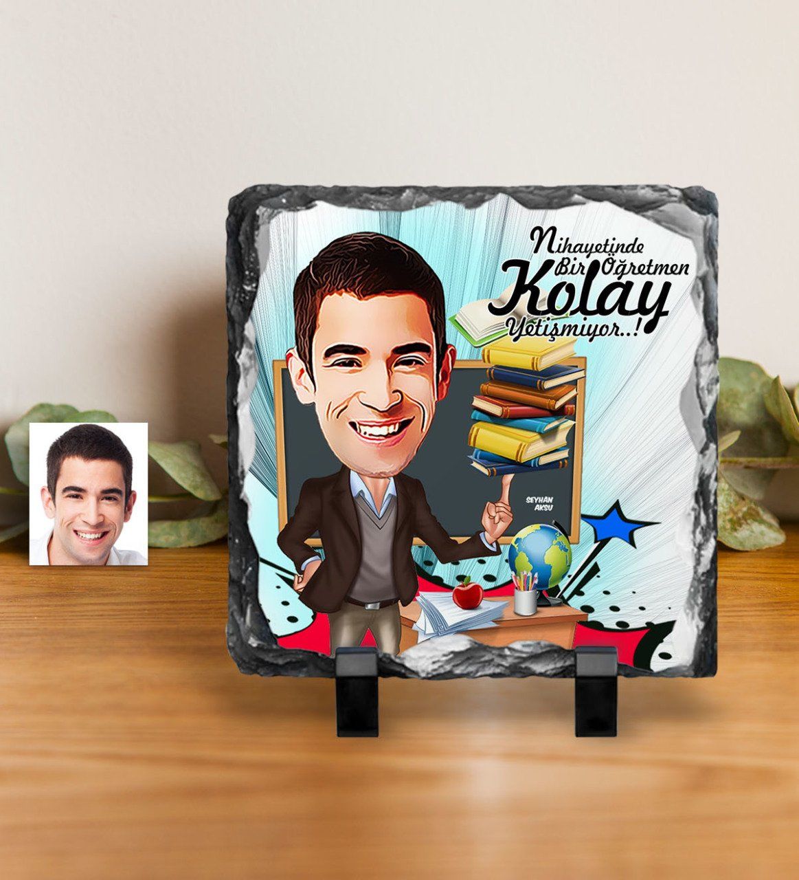 Kişiye Özel Bay Öğretmen Karikatürlü Dekoratif Doğal Taş - 2