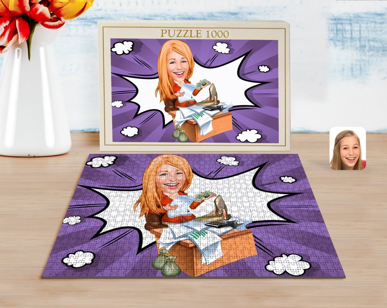 Kişiye Özel Kadın Patron Karikatürlü 1000 Parça Profesyonel Puzzle-6