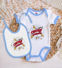 BK Kids Ceryan Kaçağı Tasarımlı Mavi Bebek Body Zıbın ve Mama Önlüğü Hediye Seti-1