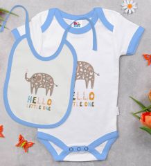 BK Kids Hello Little One Tasarımlı Mavi Bebek Body Zıbın ve Mama Önlüğü Hediye Seti-1