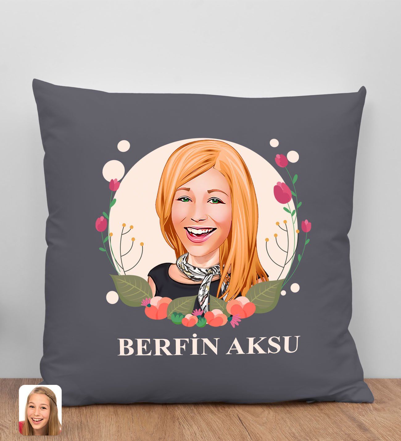 BK Gift Kişiye Özel Karikatürlü Anneler Günü Tasarımlı Antrasit Kırlent Yastık, Anneye Hediye, Ev Dekorasyonu, Anneler Günü Hediyesi-1