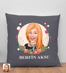 BK Gift Kişiye Özel Karikatürlü Anneler Günü Tasarımlı Antrasit Kırlent Yastık, Anneye Hediye, Ev Dekorasyonu, Anneler Günü Hediyesi-1