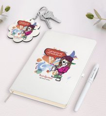 Kişiye Özel Resim Öğretmeni Beyaz Defter Kalem ve Anahtarlık Hediye Seti-2