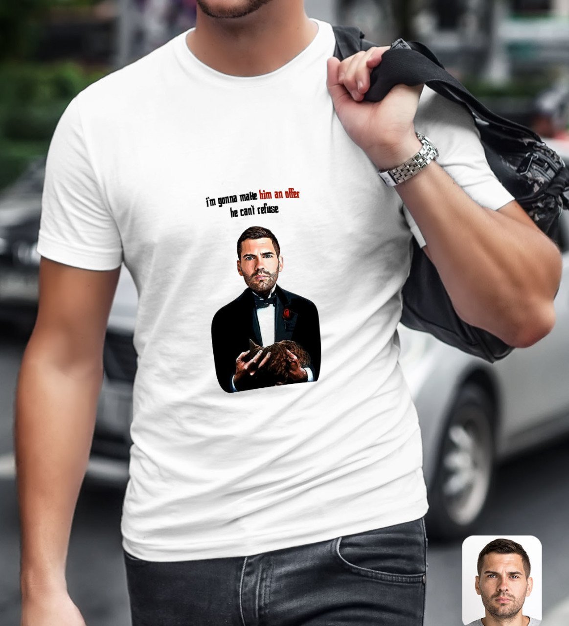 Kişiye Özel Godfather Baba Karikatürlü Beyaz T-Shirt-7