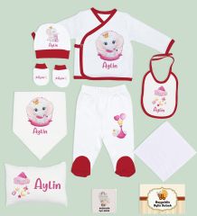 BK Kids Kişiye Özel 10 Parça Kırmızı Hastane Çıkışı Battaniye ve Yastık Hediye Seti, Yeni Doğan Bebek Giyim Hediyesi-7
