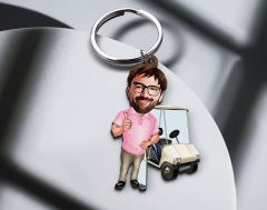 BK Gift Kişiye Özel Golf Oyuncusu Karikatürlü Ahşap Anahtarlık-7 Sevgiliye Hediye, Arkadaşa Hediye, Doğum Günü Hediyesi