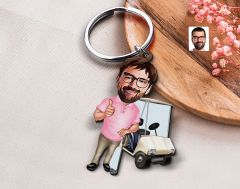 BK Gift Kişiye Özel Golf Oyuncusu Karikatürlü Ahşap Anahtarlık-7 Sevgiliye Hediye, Arkadaşa Hediye, Doğum Günü Hediyesi