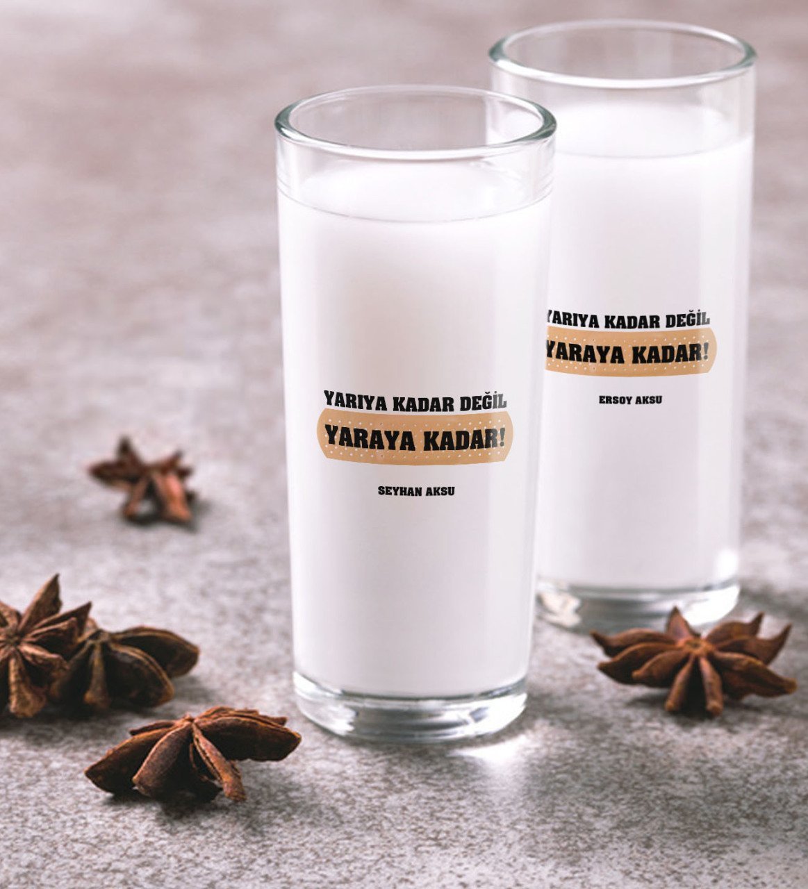 Kişiye Özel Renkli Baskılı Yarıya Kadar Değil Yaraya Kadar İkili Rakı Bardağı Seti-1