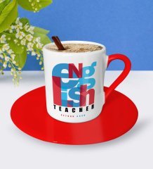 Kişiye Özel İngilizce Öğretmeni Kırmızı Türk Kahvesi Fincanı - 1