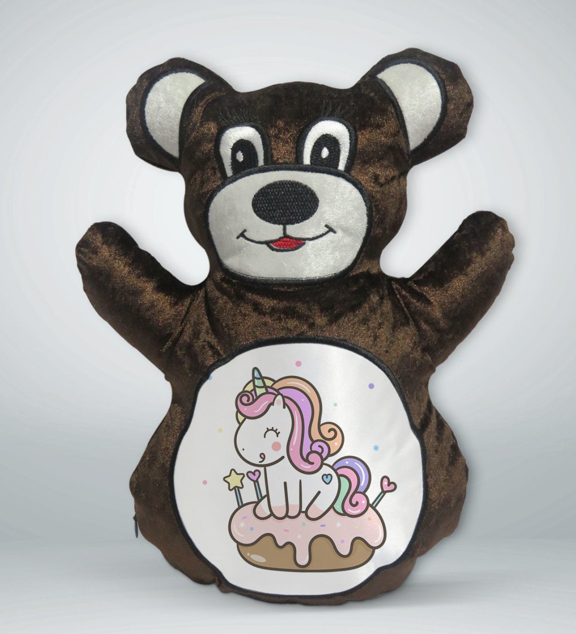 BK Gift Sevimli Unicorn Tasarımlı Kahverengi Ayıcık Yastık-1