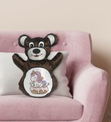 BK Gift Sevimli Unicorn Tasarımlı Kahverengi Ayıcık Yastık-1