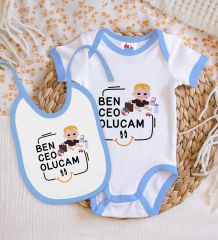 BK Kids Ceo Olucam Tasarımlı Mavi Bebek Body Zıbın ve Mama Önlüğü Hediye Seti-1