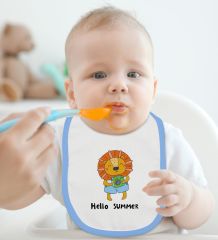 BK Kids Hello Summer Tasarımlı Mavi Bebek Body Zıbın ve Mama Önlüğü Hediye Seti-1