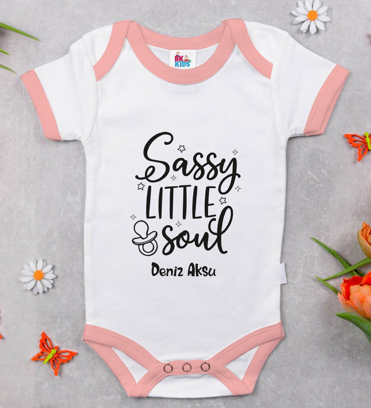 BK Kids Kişiye Özel Pembe Bebek Body Zıbın - Model 8