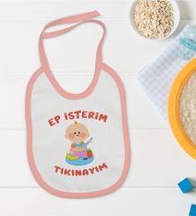 BK Kids Ep İsterim Tasarımlı Pembe Bebek Mama Önlüğü-5