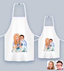 BK Gift Kişiye Özel İkili Anne Oğul Karikatürlü Mutfak Önlüğü Seti, Anneye Hediye, Anneler Günü Hediyeleri