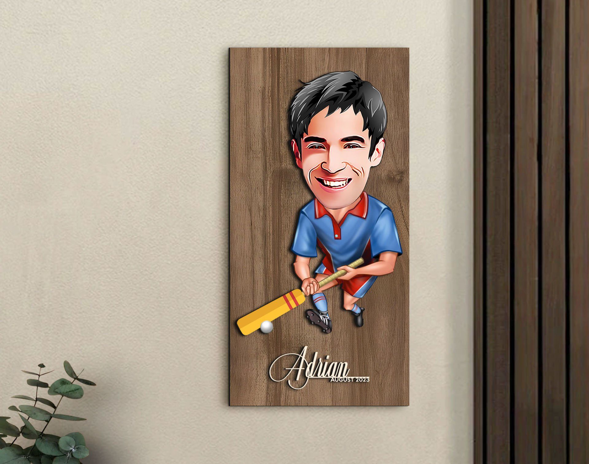 BK Gift Kişiye Özel Cricket Karikatürlü Kabartma Figürlü Ahşap Tablo-1, Arkadaşa Hediye, Sevgiliye Hediye, Duvar Dekoru