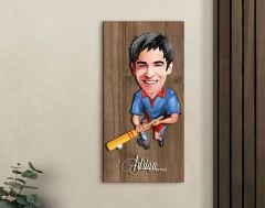 BK Gift Kişiye Özel Cricket Karikatürlü Kabartma Figürlü Ahşap Tablo-1, Arkadaşa Hediye, Sevgiliye Hediye, Duvar Dekoru