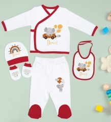 BK Kids Kişiye Özel 10 Parça Kırmızı Hastane Çıkışı Battaniye ve Yastık Hediye Seti, Yeni Doğan Bebek Giyim Hediyesi-6