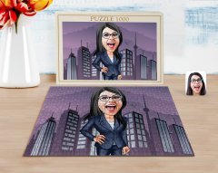Kişiye Özel Kadın Patron Karikatürlü 1000 Parça Profesyonel Puzzle-4
