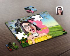 Kişiye Özel Kadınlar Günü Karikatürlü Ahşap Puzzle-2