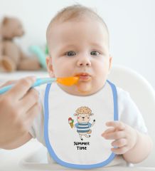 BK Kids Summer Time Tasarımlı Mavi Bebek Body Zıbın ve Mama Önlüğü Hediye Seti-1