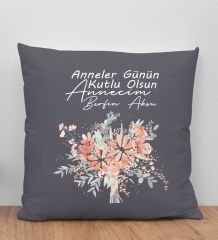 BK Gift Kişiye Özel İsimli Anneler Günü Tasarımlı Antrasit Kırlent Yastık, Anneye Hediye, Ev Dekorasyonu, Anneler Günü Hediyesi-9