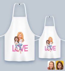 BK Gift Kişiye Özel İkili Anne Kız Karikatürlü Mutfak Önlüğü Seti-8, Anneye Hediye, Anneler Günü Hediyeleri