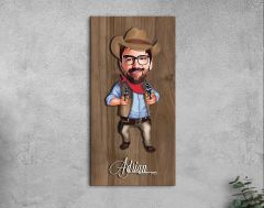 BK Gift Kişiye Özel Kovboy Karikatürlü Kabartma Figürlü Ahşap Tablo-4, Arkadaşa Hediye, Sevgiliye Hediye, Duvar Dekoru