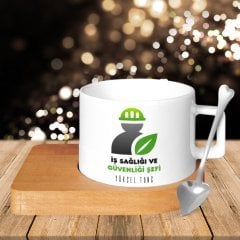 Kişiye Özel Mesleki İş Sağlığı ve Güvenliği Şefi Ahşap Altlıklı Seramik Fincan - 2
