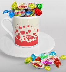 Kişiye Özel Sevgililer Günü Türk Kahvesi Fincanı ve Haribo Şeker Hediye Seti-139