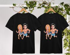 BK Gift Kişiye Özel Sevgililer Karikatürlü İkili Siyah T-shirt Seti, Sevgililer Hediye, Çift Hediyesi, Yıl Dönümü Hediyesi, Kişiye Özel Tişört-13