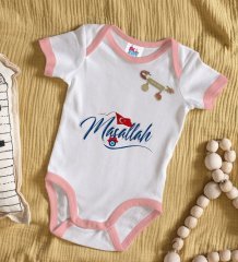 BK Kids Kişiye Özel Maşallah Tasarımlı Pembe Bebek Body Zıbın ve Kız Bebek İğnesi Hediye Seti-3
