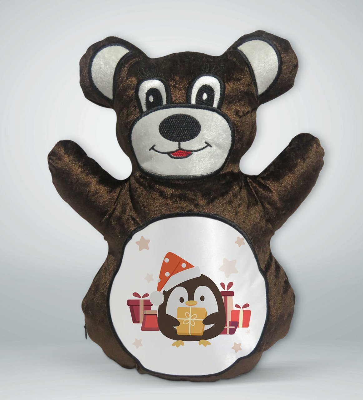 BK Gift Sevimli Penguen Tasarımlı Kahverengi Ayıcık Yastık-1