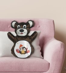 BK Gift Sevimli Penguen Tasarımlı Kahverengi Ayıcık Yastık-1
