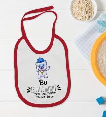 BK Kids Kişiye Özel Işıltılı Hayatı Ben Seçmedim Tasarımlı Kırmızı Bebek Mama Önlüğü-1