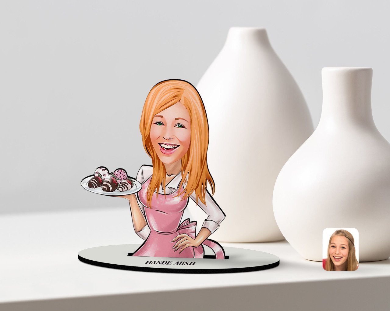 Kişiye Özel Kadın Aşçı Karikatürlü Ahşap Biblo Model-4