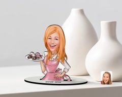 Kişiye Özel Kadın Aşçı Karikatürlü Ahşap Biblo Model-4