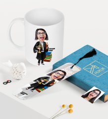 Kişiye Özel Bayan Avukat Karikatürlü Kupa ve Kitap Ayracı Seti - 2