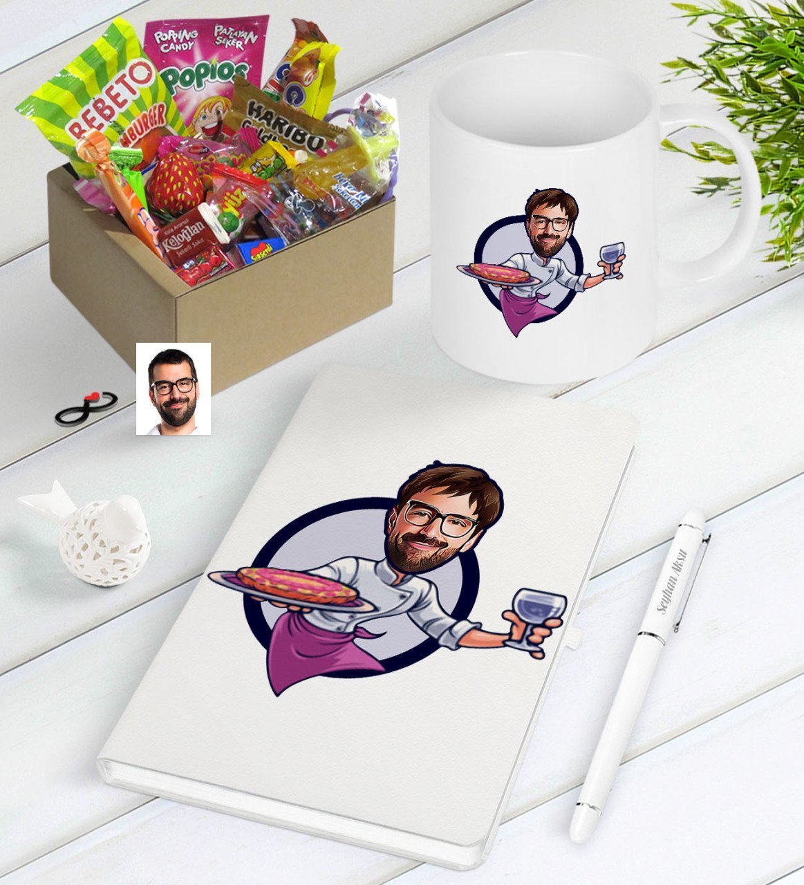 Kişiye Özel Bay Chef Karikatürlü Nostaljik Lezzetler Defter Kalem Kupa Hediye Seti-13