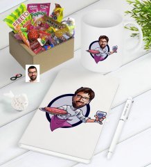 Kişiye Özel Bay Chef Karikatürlü Nostaljik Lezzetler Defter Kalem Kupa Hediye Seti-13