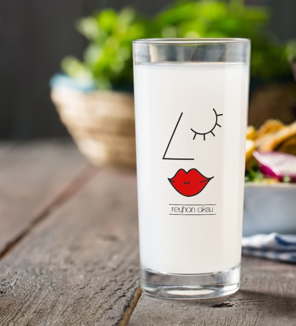 Kişiye Özel Renkli Baskılı Picasso Kadın Figür Rakı Bardağı-1
