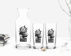 Kişiye Özel Renkli Baskılı Alemin Kralı Tasarımlı İkili Rakı Bardağı ve Karaf Hediye Seti-1