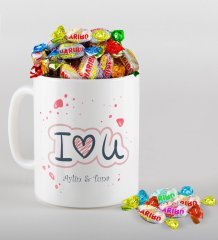 Kişiye Özel Sevgililer Günü Beyaz Kupa ve Haribo Şeker Hediye Seti-112