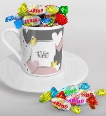 Kişiye Özel Sevgililer Günü Türk Kahvesi Fincanı ve Haribo Şeker Hediye Seti-138