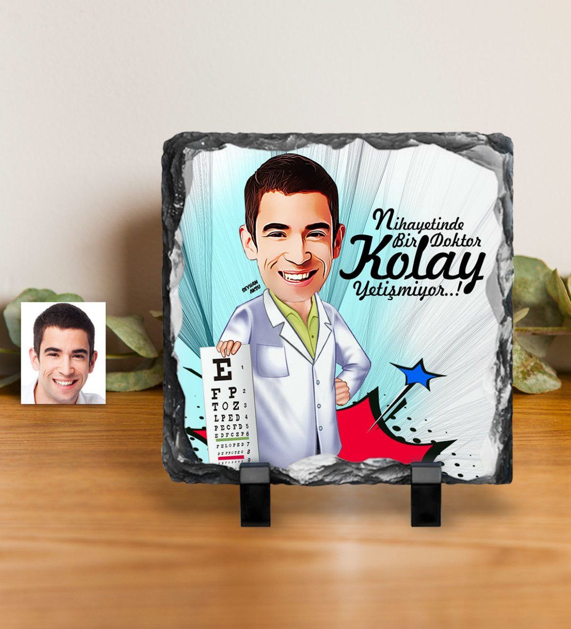 Kişiye Özel Bay Göz Doktoru Karikatürlü Dekoratif Doğal Taş - 1