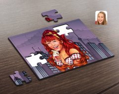 Kişiye Özel Kadın Karikatürlü Ahşap Puzzle-54