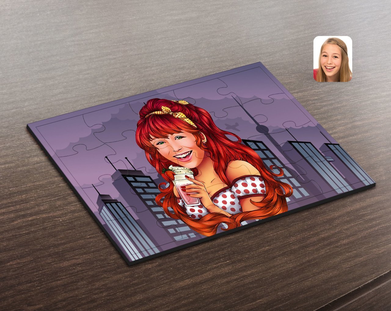 Kişiye Özel Kadın Karikatürlü Ahşap Puzzle-54