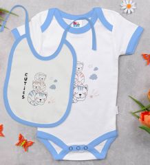 BK Kids Cuties Tasarımlı Mavi Bebek Body Zıbın ve Mama Önlüğü Hediye Seti-1