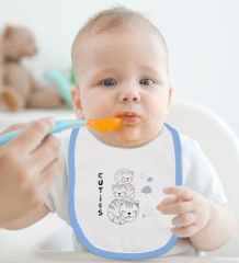 BK Kids Cuties Tasarımlı Mavi Bebek Body Zıbın ve Mama Önlüğü Hediye Seti-1